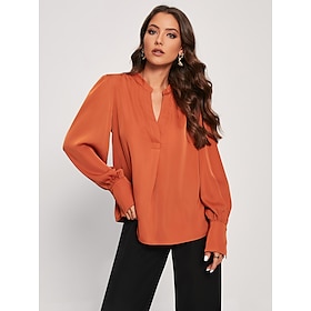 Foto: Satijnen overhemdblouse met v hals en knopen women s clothing tops blouses 