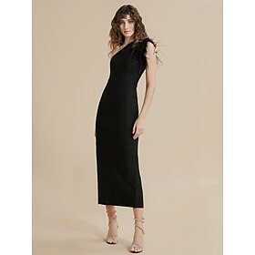 Foto: Mode bruiloftsgast maxi jurk met n schouder en veren women s clothing dresses oudjaarsjurken 