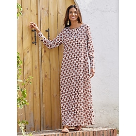 Foto: Satijnen maxi jurk met geometrische juweelhals women s clothing dresses print 