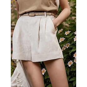 Foto: Dames korte broek linnen hoge taille beige zomer women s clothing bottoms pants 