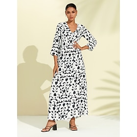 Foto: Geometrische maxi jurk met satijnen bloemen women s clothing dresses print 