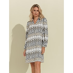 Foto: Geometrische mini shirtjurk met lange mouwen women s clothing dresses print 