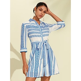 Foto: Mini jurk met geometrische ceintuur en overhemdjurk women s clothing dresses print 