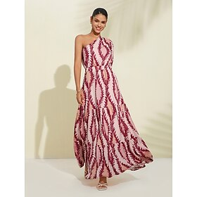 Foto: Maxi jurk met satijnen print en n schouder women s clothing dresses print 