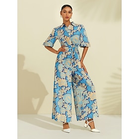 Foto: Jumpsuit met wijde pijpen en bloemenprint trekkoord women s clothing jumpsuits rompers 