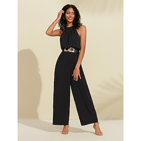 Foto: Zwarte chiffon halter getailleerde damesjumpsuit inclusief riem women s clothing jumpsuits rompers 