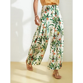 Foto: Dames broek met wijde pijpen volledige lengte breed been vakantie broeken groen lente zomer s m l wo