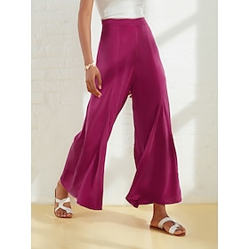 Foto: Damesbroek met wijde pijpen bordeaux satijnen zak casual elegante losse broek lente zomer women s cl