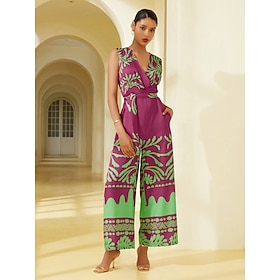 Foto: Satijnen jumpsuit met plantenprint women s clothing jumpsuits rompers 