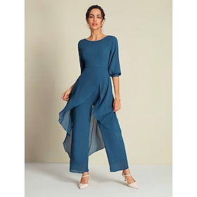 Foto: Chiffon jumpsuit met onregelmatige zoom bruiloftsgast wijde pijpen women s clothing jumpsuits romper