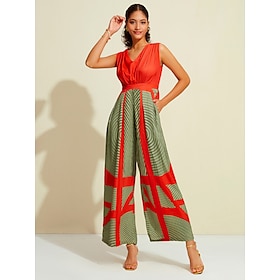 Foto: Satijnen gestreepte mouwloze jumpsuit met v hals women s clothing jumpsuits rompers 