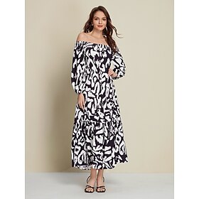 Foto: Off shoulder maxi jurk van satijn met abstracte graffitiprint women s clothing dresses print 