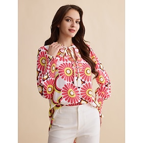 Foto: Satijnen overhemd met v hals en bloemenprint women s clothing tops blouses 