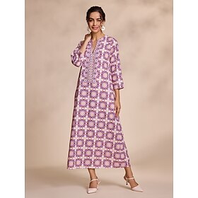 Foto: Maxi jurk met etnische bloemen en ingekerfde kraag women s clothing dresses print 