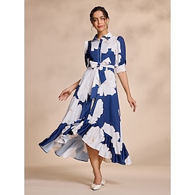 Foto: Blauwe elegante maxi jurk met ruches en bloemenprint women s clothing dresses oudjaarsjurken 