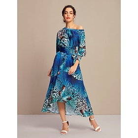 Foto: Satijnen bruiloftsgast vlinderluipaard maxi jurk met schuine hals women s clothing dresses print 