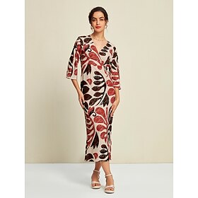 Foto: Maxi jurk met satijnen bomenbladerenprint en v hals women s clothing dresses print 