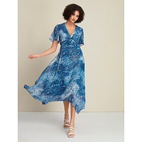 Foto: Chiffon boho bruiloftsgast hot stamping midi jurk met v hals women s clothing dresses print 