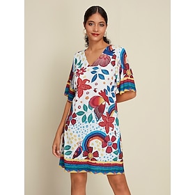 Foto: Dames jurk met print mini wit halve mouw bloemen stijl opdrukken zomer v hals jurken xs s m women cl