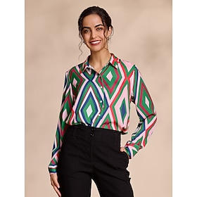 Foto: Casual overhemd met satijnen geometrische print women s clothing tops blouses shirts 