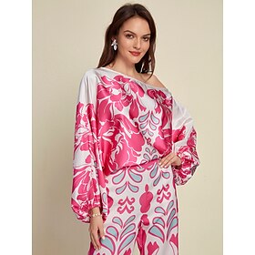 Foto: Off shoulder zijden blouse met satijnen bloemen en lantaarnmouwen women s clothing tops blouses 