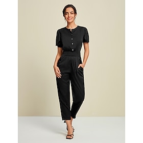 Foto: Satijnen elastische taille zwarte jumpsuit women s clothing jumpsuits rompers 