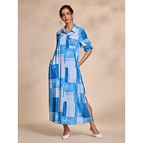 Foto: Maxi overhemdjurk met satijnen zoom en contrasterende knopen women s clothing dresses casual jurken 