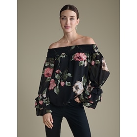 Foto: Chiffon elegante bloemen elastische blouse met lange mouwen women s clothing tops blouses 