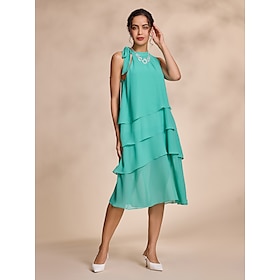 Foto: Mouwloze midi jurk van chiffon met hoge hals en gelaagde mouwen women s clothing dresses casual jurk