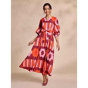 Foto: Elegante maxi jurk met ceintuur en lantaarnmouwen folkprint women s clothing dresses print 