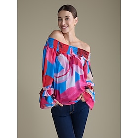 Foto: Off shoulder blouse van chiffon met elastische manchetten en bloemen women s clothing tops blouses 