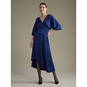 Foto: Satijnen maxi jurk met gekruiste voorkant en gebogen zoom women s clothing dresses casual jurken 