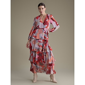 Foto: Maxi jurk van chiffon met gekruiste voorkant ruches en pofmouwen women s clothing dresses print 