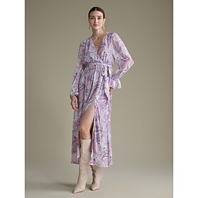 Foto: Lange jurk van chiffon fluwelen paisley met ruches en pofmouwen women s clothing dresses print 