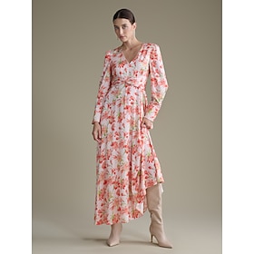 Foto: Satijnen bloemen bruiloftsgast maxi jurk met strik aan de voorkant women s clothing dresses print 