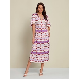 Foto: Satijnen geometrische cape maxi jurk met dubbele split en v hals women s clothing dresses print 